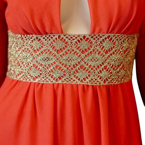 OSTI Vintage 70s Nylon Crepe Balloon Sleeve Coral Gown * Small - Picture 9 of 17